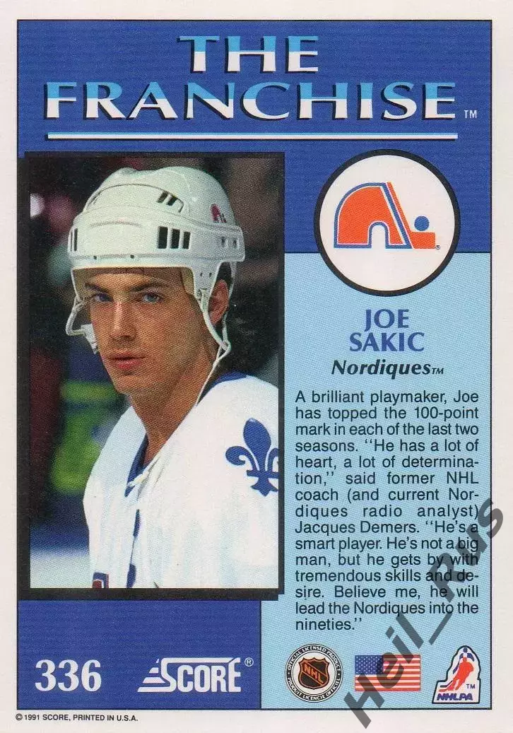 Хоккей; Карточка Joe Sakic/Джо Сакик (Quebec Nordiques/Квебек Нордикс) НХЛ / NHL 1