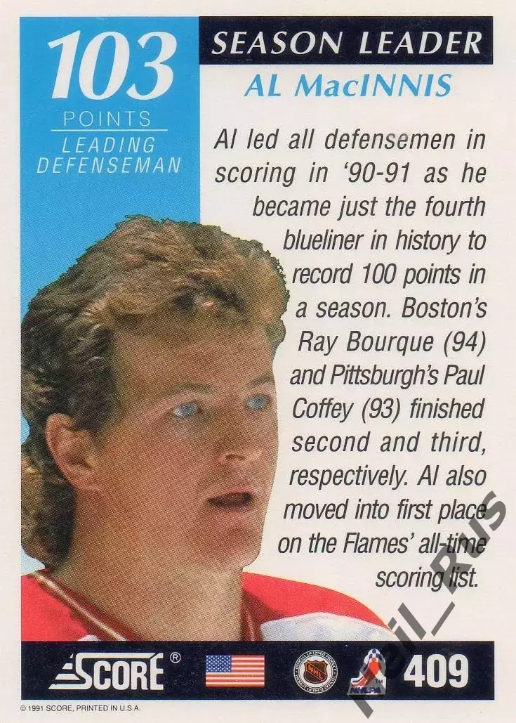 Хоккей; Карточка Al MacInnis/Эл Макиннис Calgary Flames/Калгари Флэймз НХЛ / NHL 1
