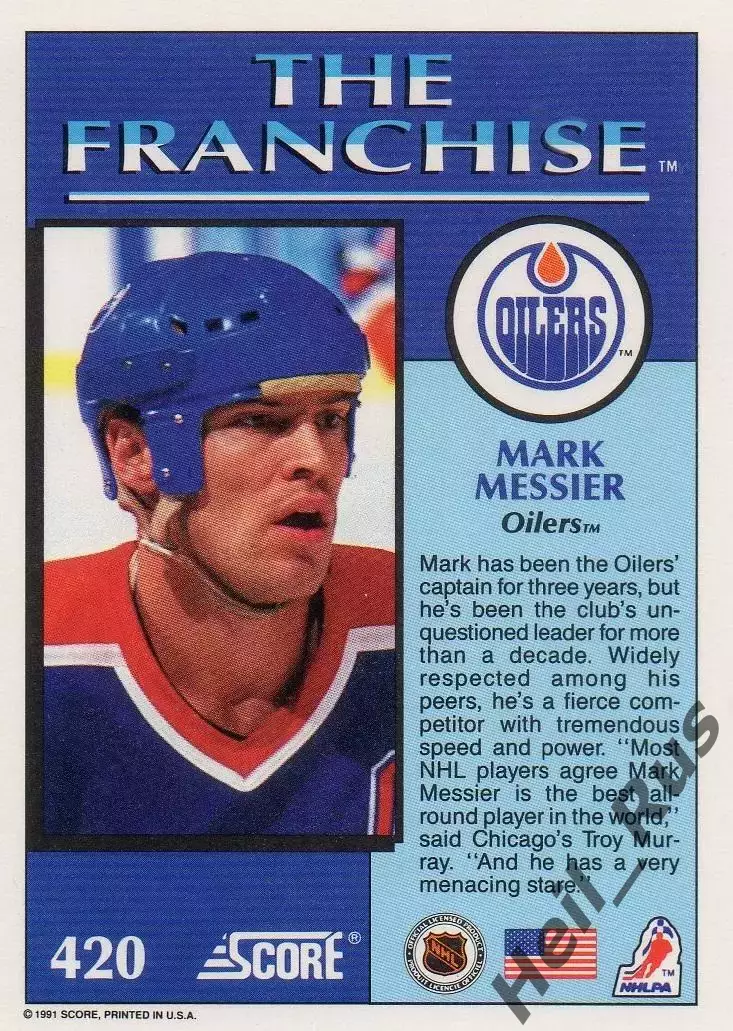 Хоккей Карточка Mark Messier/Марк Мессье Edmonton Oilers Эдмонтон Ойлерз НХЛ NHL 1