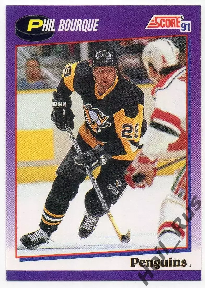 Карточка Phil Bourque/Фил Бурк (Pittsburgh Penguins/Питтсбург Пингвинз) НХЛ/NHL