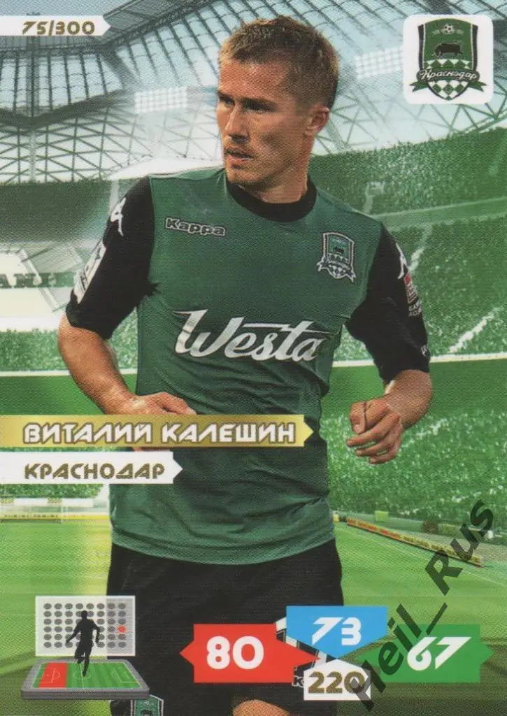 Футбол. Карточка Виталий Калешин (Краснодар, Рубин, Кубань, Лада) Panini РФПЛ