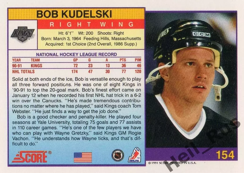 Карточка Bob Kudelski/Боб Кудельски Los Angeles Kings/Лос-Анджелес Кингз NHL/НХЛ 1