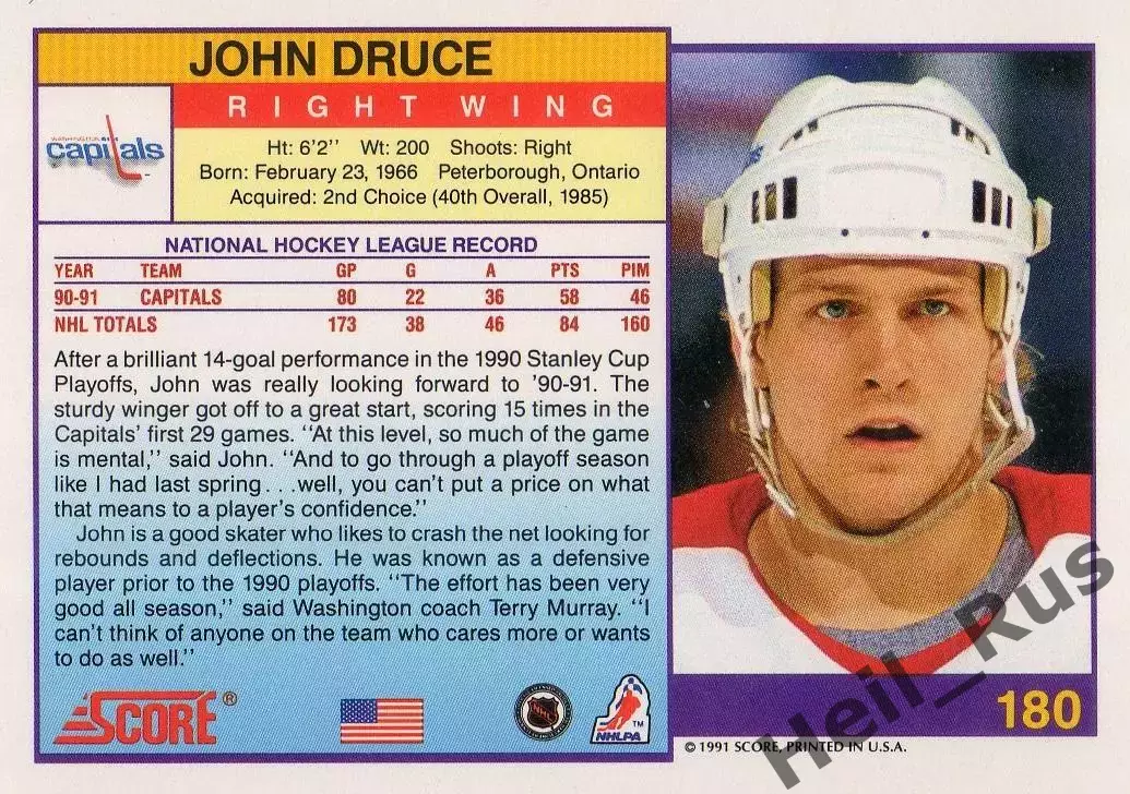 Карточка John Druce/Джон Дрюс (Washington Capitals/Вашингтон Кэпиталз) НХЛ/NHL 1