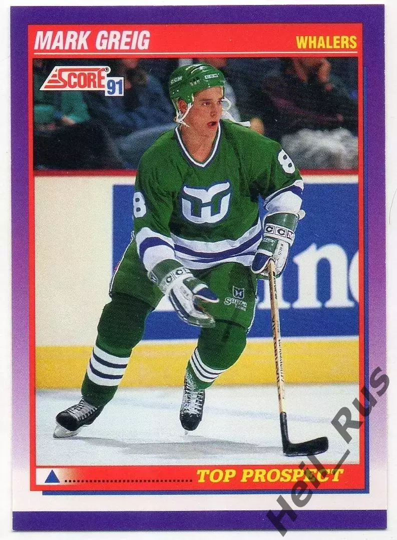 Хоккей; Карточка Mark Greig/Марк Грейг Hartford Whalers/Хартфорд Уэйлерс НХЛ/NHL