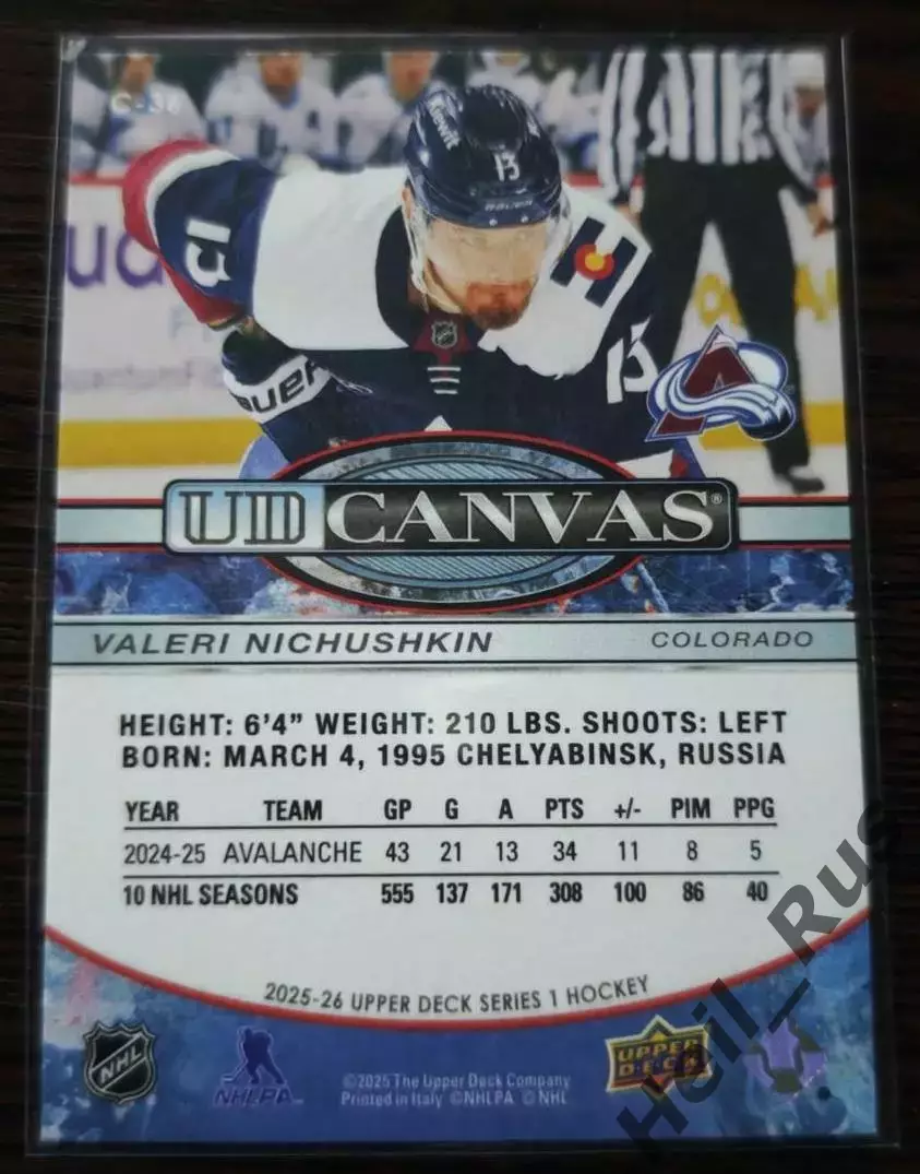 Карточка Валерий Ничушкин Colorado Avalanche/Колорадо, ЦСКА, Трактор НХЛ/NHL КХЛ 1