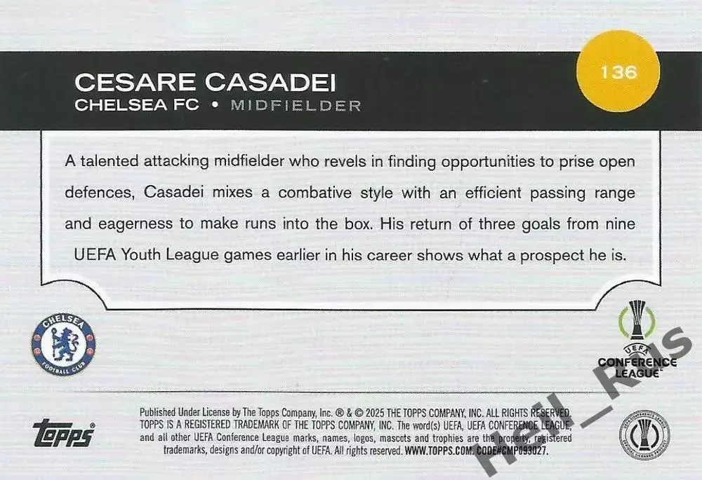 Карточка Cesare Casadei/Чезаре Казадеи (Челси, Торино) Лига Конференций 2024-25 1