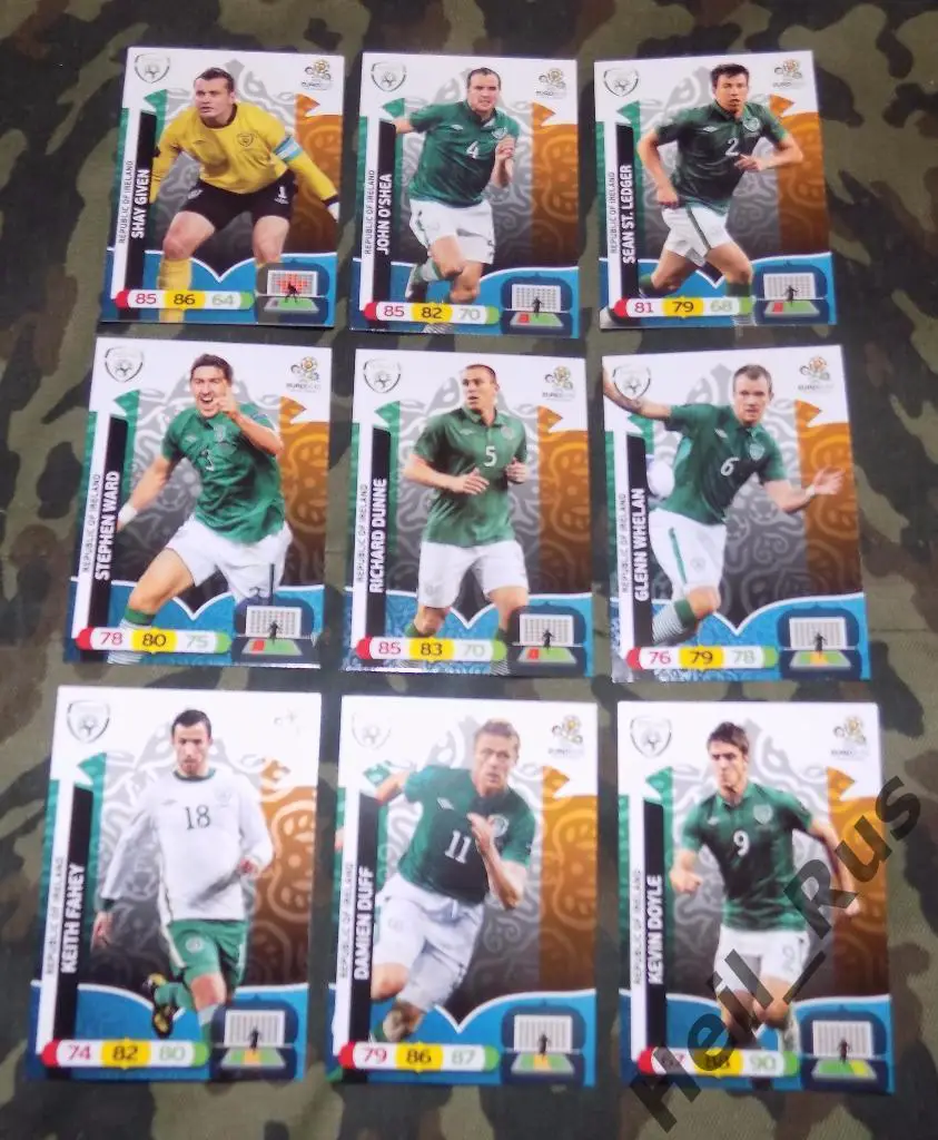 Футбол. Euro/Евро 2012. 9 карт сборной Ирландии (Гивен, О'Ши, Данн, Дафф и др.)