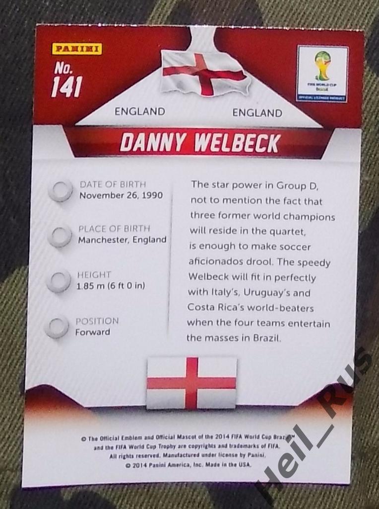 Футбол. PANINI/ПАНИНИ. Чемпионат Мира 2014 карточка Welbeck/Уэлбек (England) 1