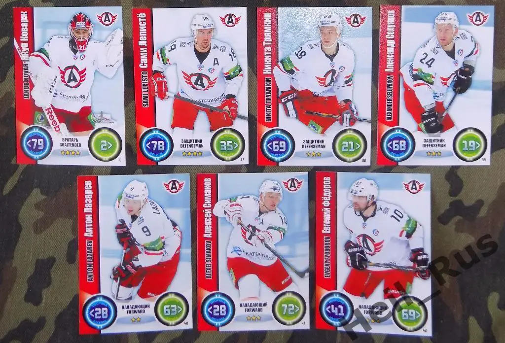 Хоккей. КХЛ/KHL. Автомобилист 7 карточек сезона 2013/14 TOPPS (Трямкин и др)