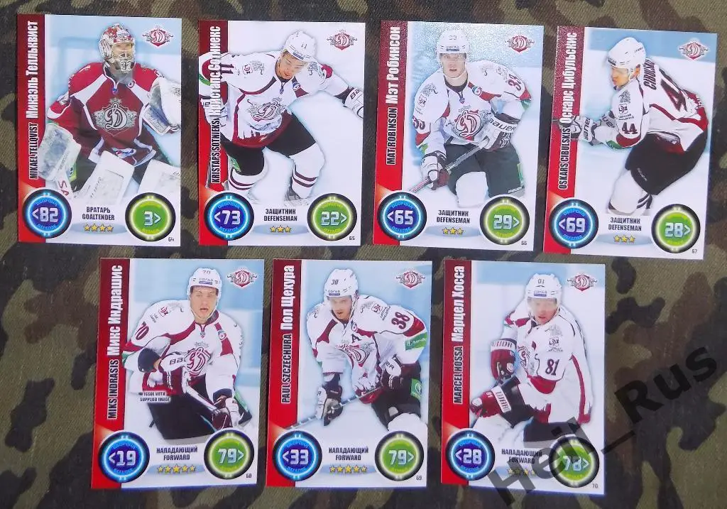 Хоккей. КХЛ/KHL. Динамо Рига 7 карточек сезона 2013/14 TOPPS (Робинсон и др)