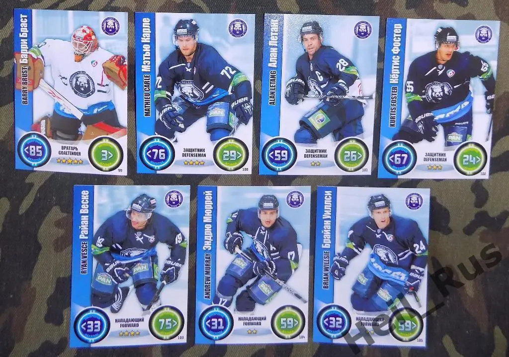 Хоккей. КХЛ/KHL. Медвешчак Загреб 7 карточек сезона 2013/14 TOPPS (Браст и др)