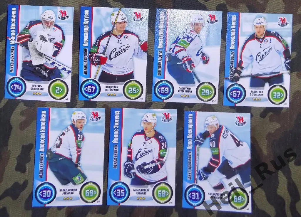 Хоккей. КХЛ. Сибирь Новосибирск 7 карточек сезона 2013/14 TOPPS (Коскинен и др)