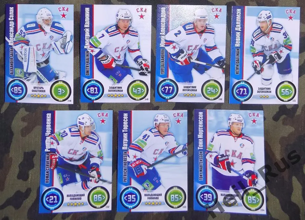 Хоккей. КХЛ. СКА Санкт-Петербург 7 карточек сезона 2013/14 TOPPS (Калинин и др)