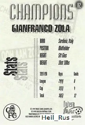 Футбол. Карточка Gianfranco Zola/Джанфранко Дзола (Chelsea/Челси) 1999 1