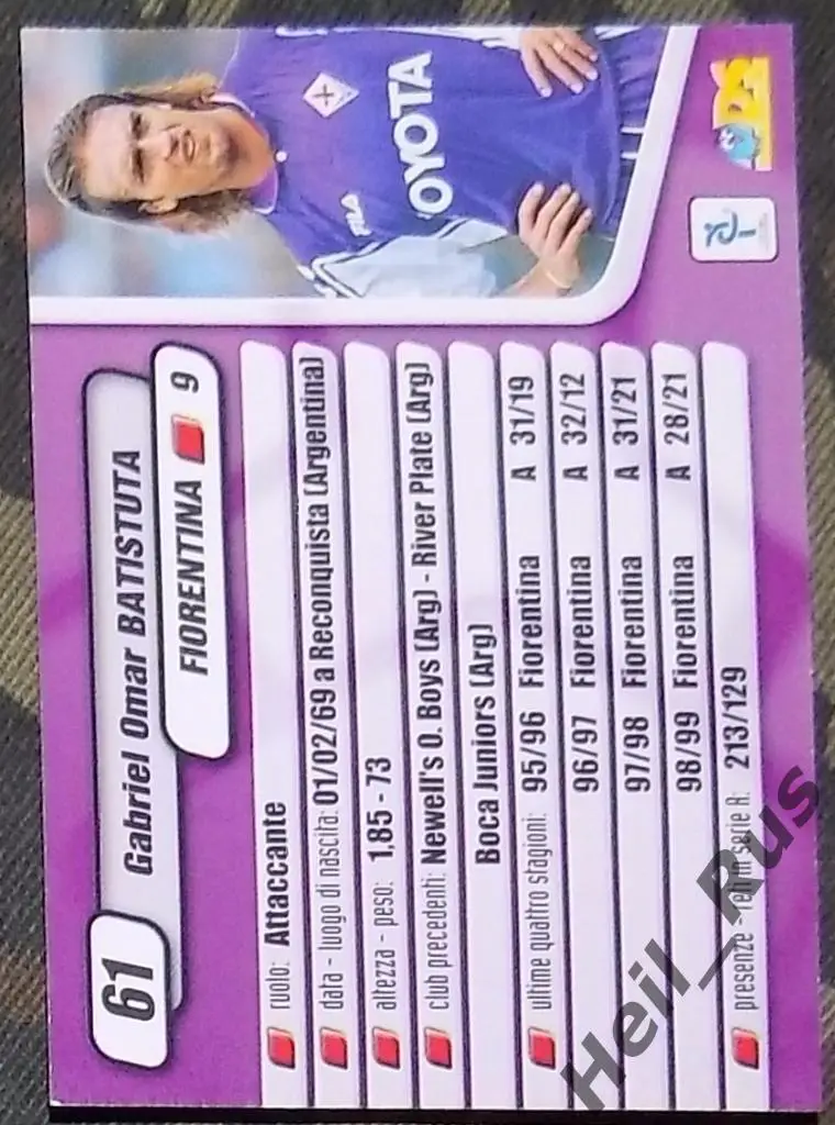 Футбол. Карточка Gabriel Omar Batistuta/Габриэль Батистута (Фиорентина) 1