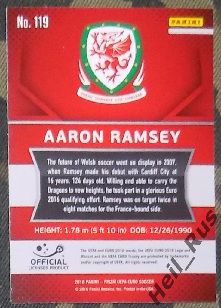 Футбол. Euro/Евро 2016 карточка Aaron Ramsey/Аарон Рэмзи (Wales/Уэльс) Panini 1
