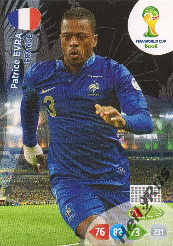Футбол. Карточка Patrice Evra/Патрис Эвра (Франция) Чемпионат Мира 2014 Panini