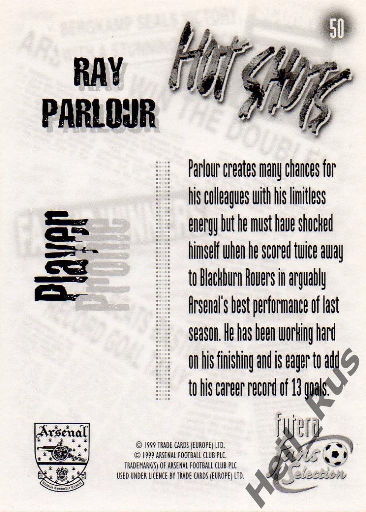 Футбол. Карточка Ray Parlour/Рэй Парлор (Arsenal/Арсенал Лондон) FUTERA 1999 1
