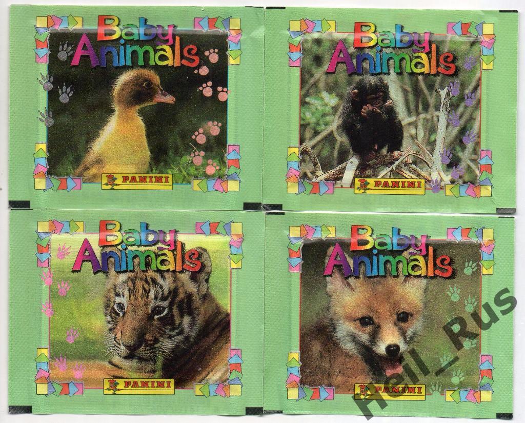 Наклейки. 4 запечатанных пакетика Panini Baby animals/Панини Дети животных