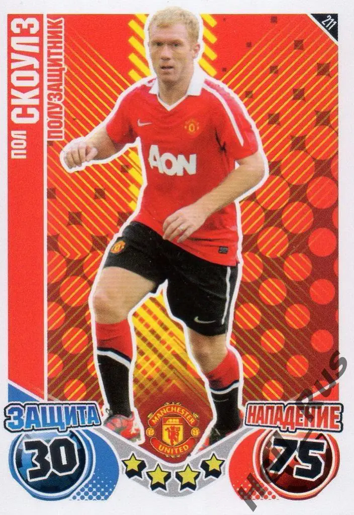 Футбол. Карточка Пол Скоулз (Manchester United/Манчестер Юнайтед) АПЛ 2010-11