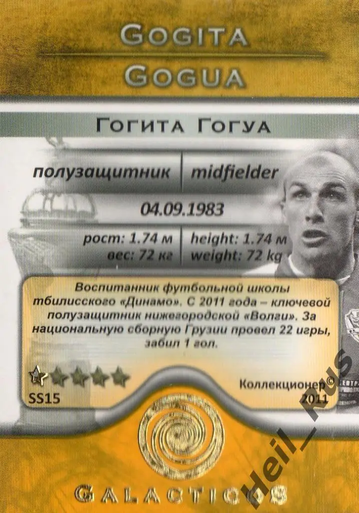 Футбол Карточка Гогита Гогуа (Волга Нижний Новгород,СКА-Энергия, Спартак-Нальчик 1