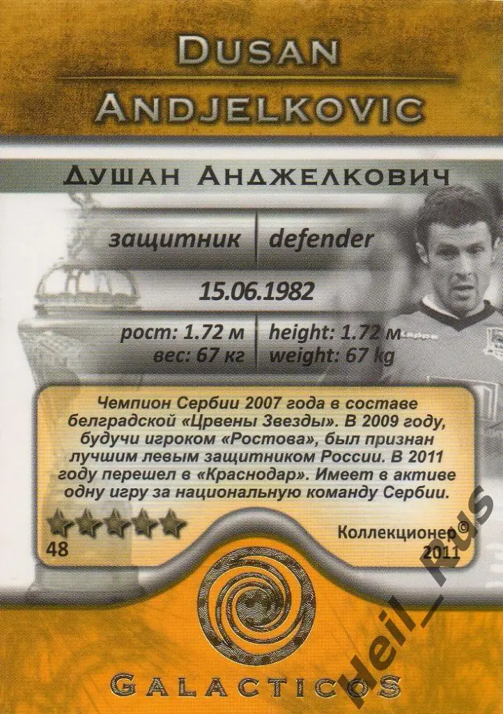 Футбол. Карточка Душан Анджелкович (ФК Краснодар, Ростов) GalacticoS 2011 1