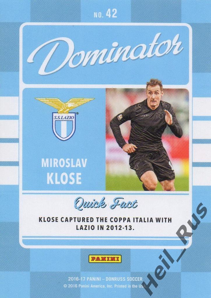 Футбол. Карточка Miroslav Klose/Мирослав Клозе (Lazio/Лацио) Panini/Панини 2016 1