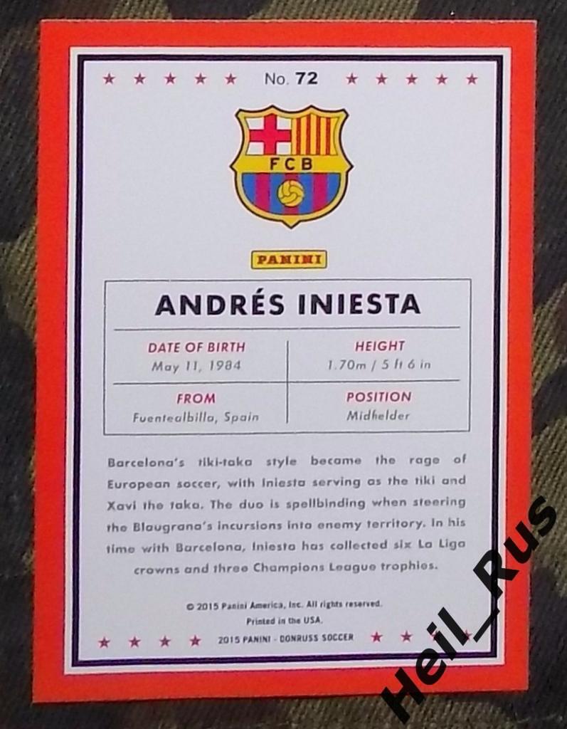 Футбол. Карточка Andres Iniesta/Андрес Иньеста (Барселона) Panini/Панини 2015 1