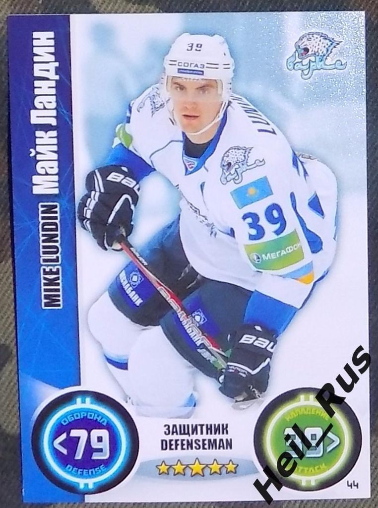 Хоккей. КХЛ/KHL. Карточка Майк Ландин (Барыс Астана) сезон 2013/14 TOPPS