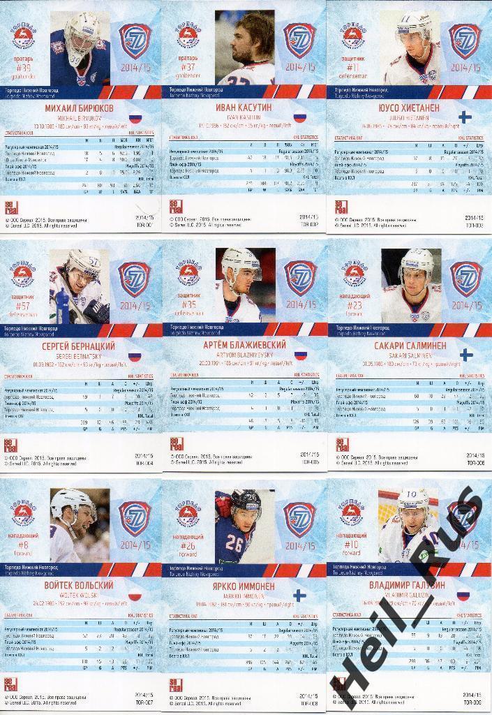 Хоккей. КХЛ. Торпедо Нижний Новгород, сет из 9 карточек сезона 2014/15 (SeReal) 1