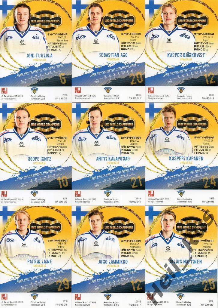 Хоккей. Молодежная Сборная Финляндия 2016, полный комплект 25 карточек, SeReal 3