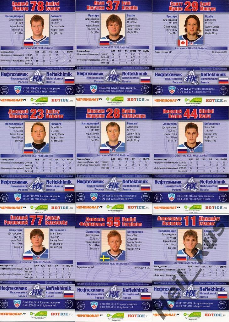 Хоккей. Нефтехимик Нижнекамск 22 карточки 2010/11 SeReal КХЛ/KHL (Иванов и др.) 1