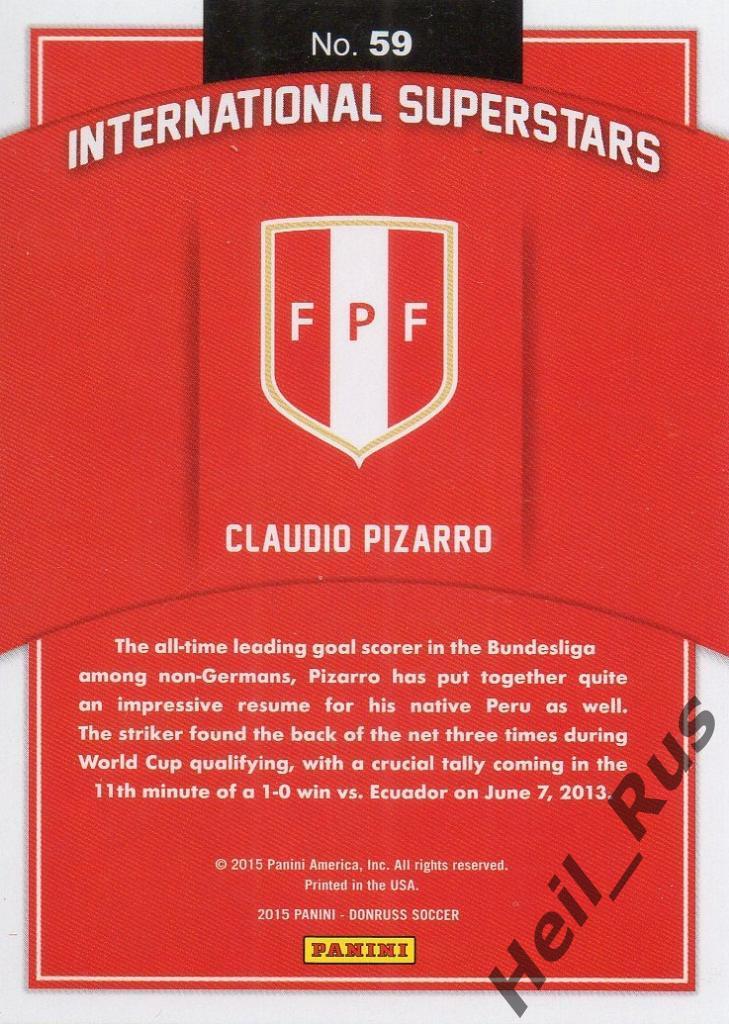 Футбол. Карточка Claudio Pizarro/Клаудио Писарро (Peru/Перу) Panini/Панини 2015 1