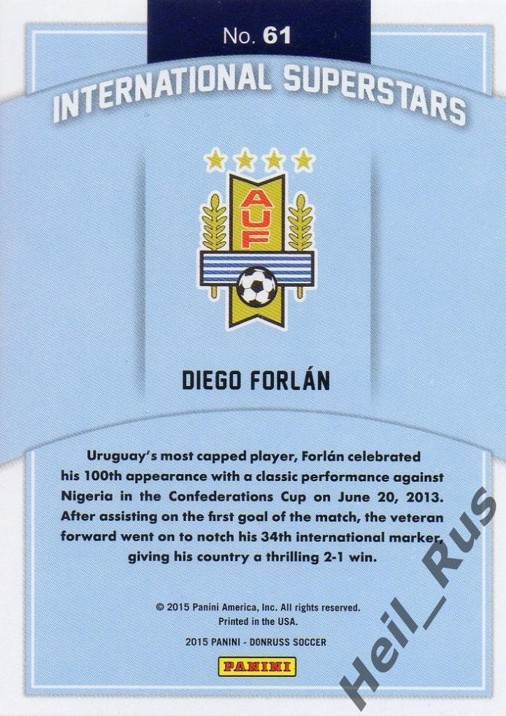 Футбол. Карточка Diego Forlan/Диего Форлан (Uruguay/Уругвай) Panini/Панини 2015 1
