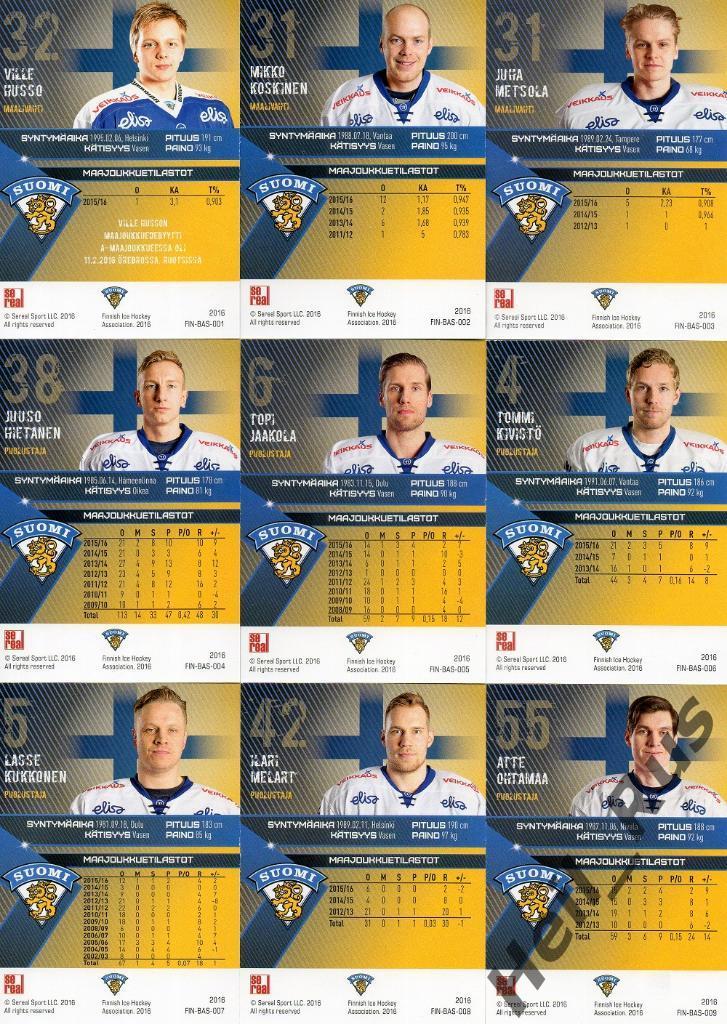 Хоккей. Сборная Финляндия 2016 (Suomi), полный комплект 25 карточек, КХЛ SeReal 1