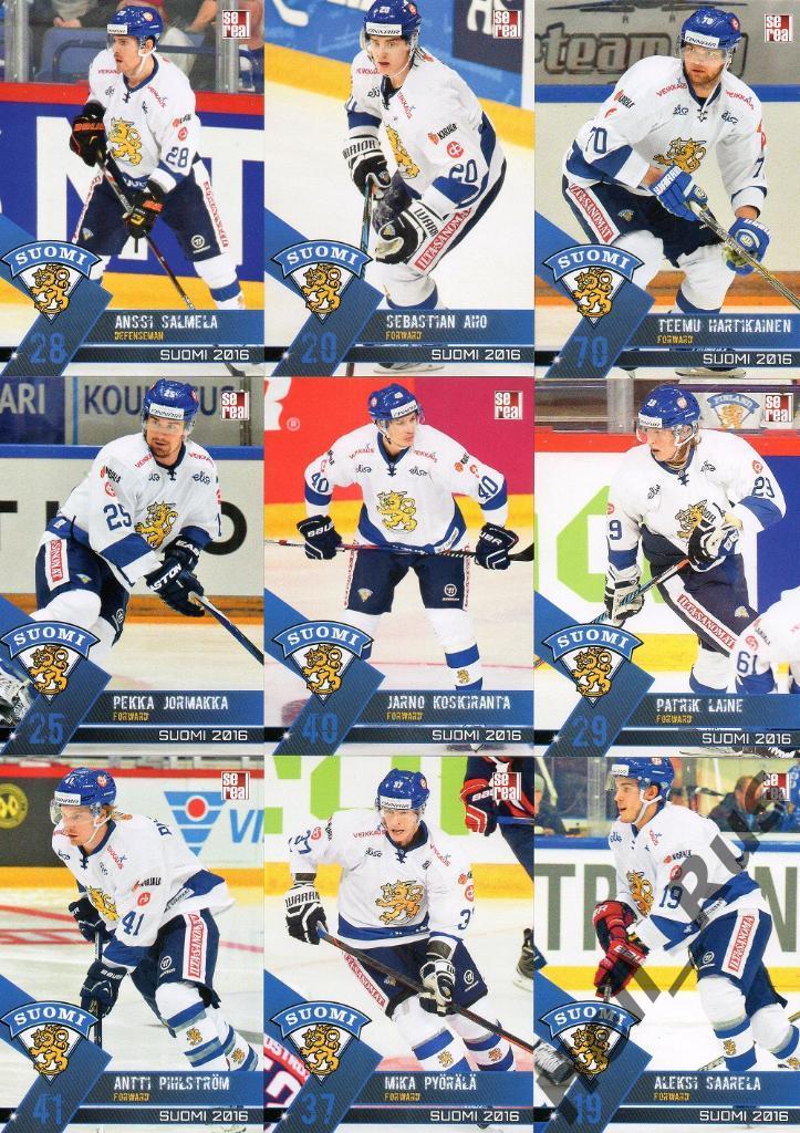 Хоккей. Сборная Финляндия 2016 (Suomi), полный комплект 25 карточек, КХЛ SeReal 2