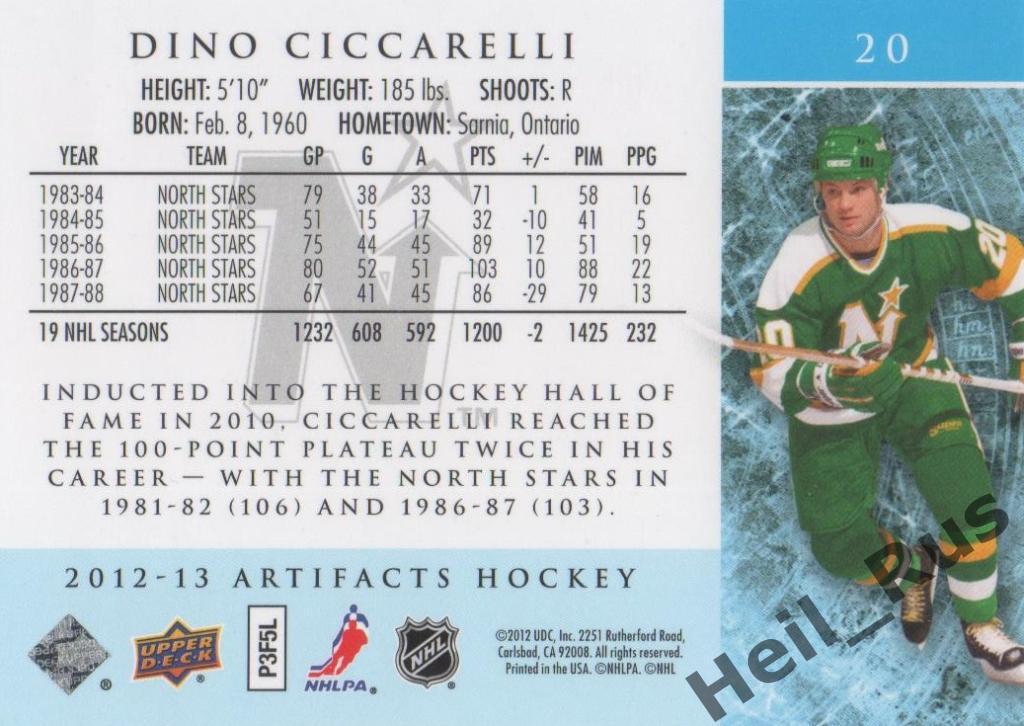 Хоккей. Карточка Dino Ciccarelli/Дино Сиссарелли (Minnesota North Stars) НХЛ/NHL 1