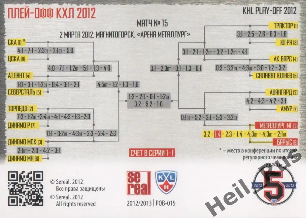 Хоккей. Карточка Металлург Магнитогорск / Барыс Астана (КХЛ Кубок Гагарина 2012) 1