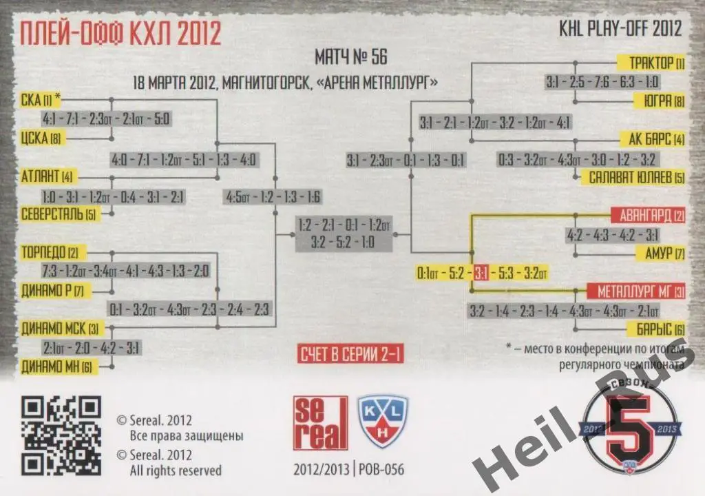 Хоккей. Карточка Металлург Магнитогорск /Авангард Омск (КХЛ Кубок Гагарина 2012) 1