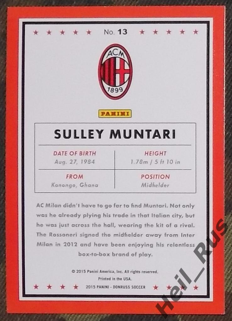 Футбол. Карточка Sulley Muntari/Салли Мунтари (Milan/Милан) Panini/Панини 2015 1