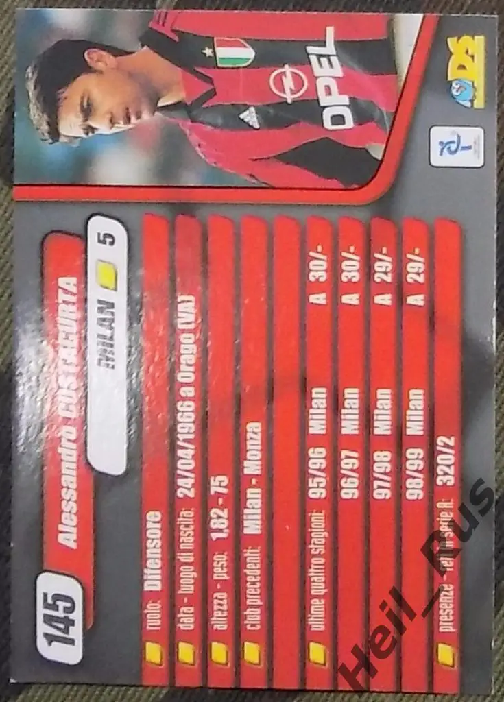 Футбол. Карточка Alessandro Costacurta/Алессандро Костакурта (Милан/Milan) 1