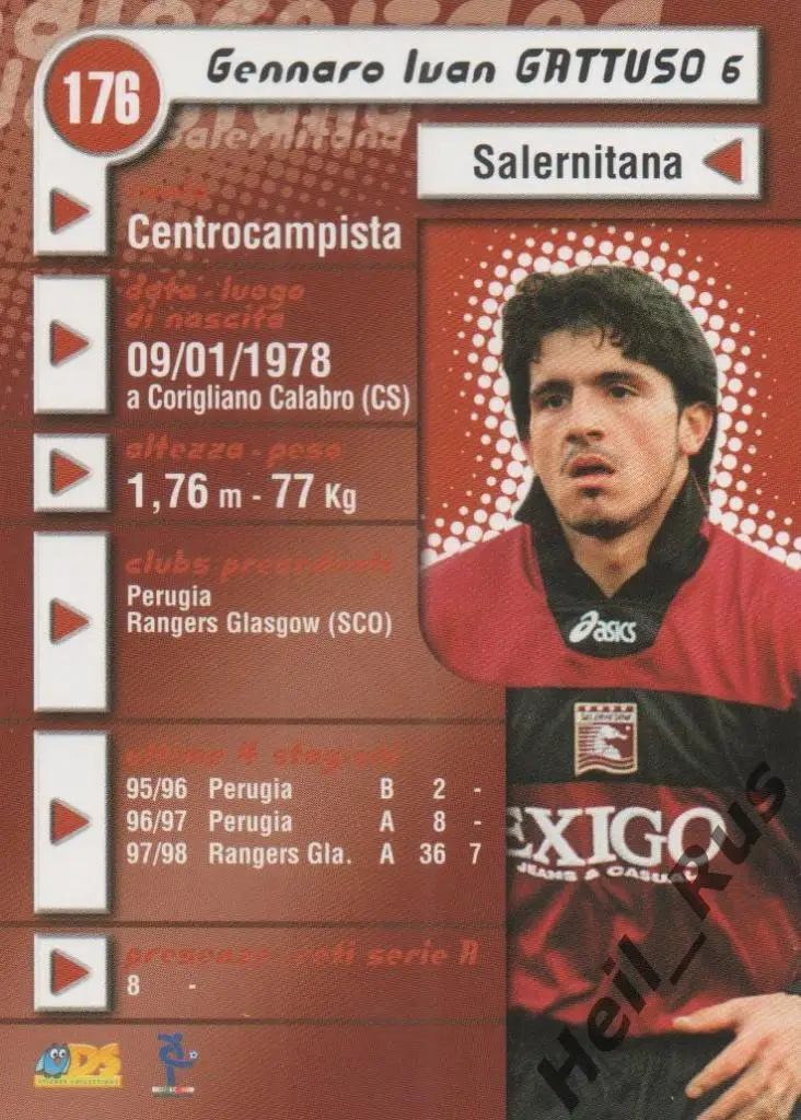Футбол. Карточка Gennaro Ivan Gattuso/Дженнаро Иван Гаттузо (Салернитана, Милан) 1