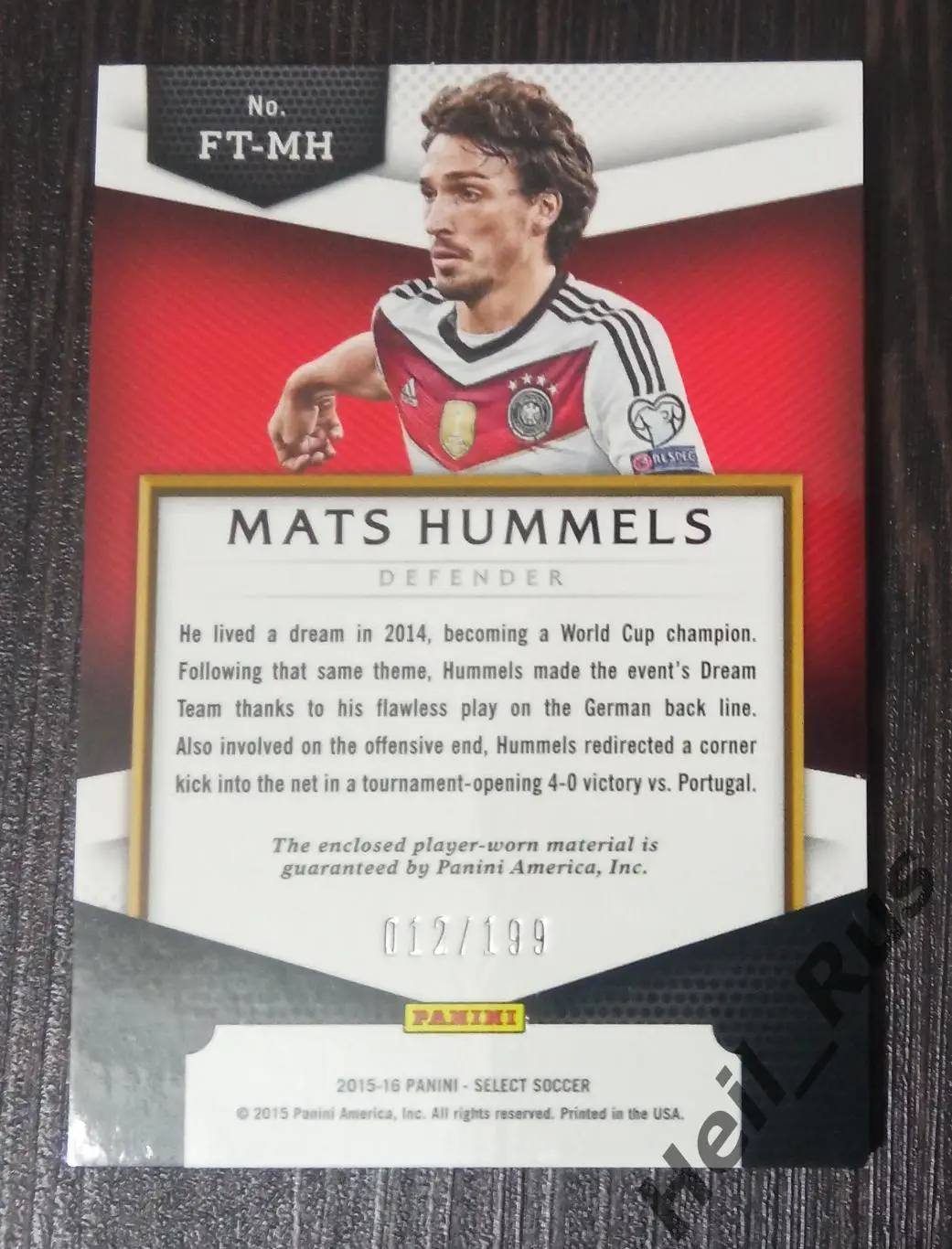 Футбол. Карточка Mats Hummels/Матс Хуммельс (Германия, Бавария, Боруссия) Panini 3