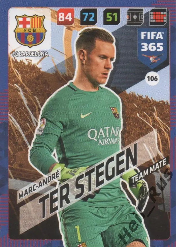 Футбол. Карточка Marc-Andre ter Stegen/Марк-Андре тер Штеген (Барселона) Panini