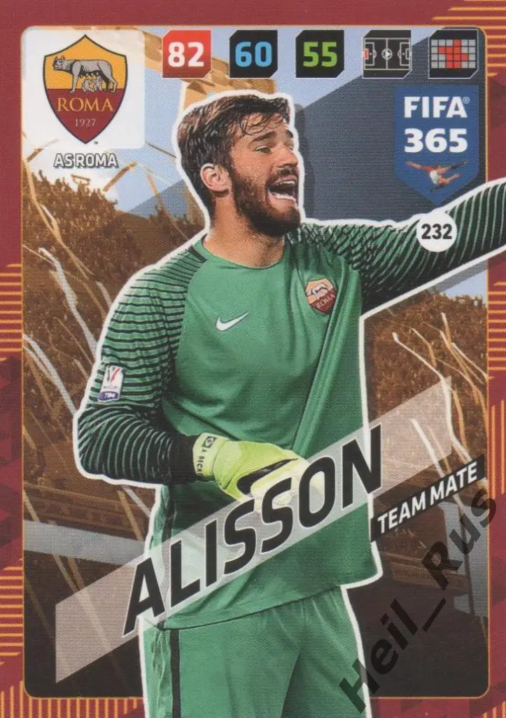 Футбол. Карточка Alisson / Алиссон Бекер (Рома, Ливерпуль) Panini/Панини 2017-18
