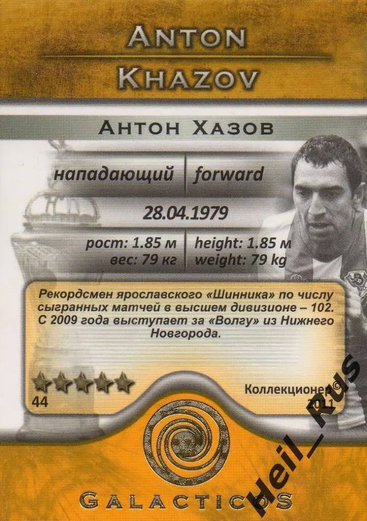 Футбол Карточка Антон Хазов (Волга Нижний Новгород, Динамо, Шинник, Томь,Газовик 1