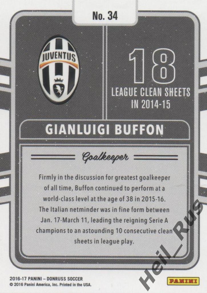 Футбол. Карточка G. Buffon / Джанлуиджи Буффон (Juventus/Ювентус) Panini 2016-17 1