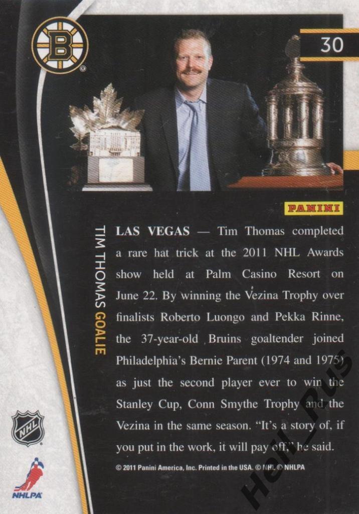 Хоккей. Карточка Tim Thomas / Тим Томас (Boston Bruins/Бостон Брюинз) НХЛ/NHL 1