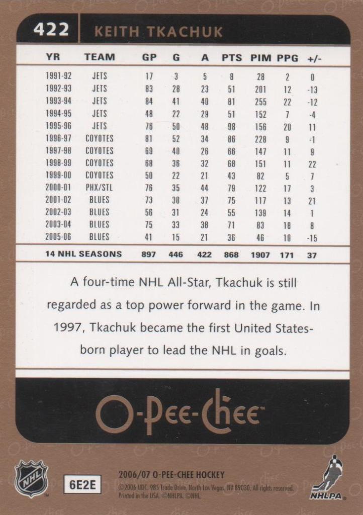 Хоккей Карточка Keith Tkachuk/Кит Ткачук (St. Louis Blues/Сент-Луис Блюз НХЛ/NHL 1