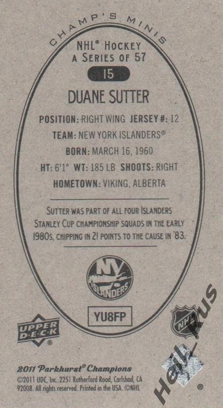 Хоккей. Карточка Duane Sutter/Дуэйн Саттер (New York Islanders/Нью-Йорк) НХЛ/NHL 1